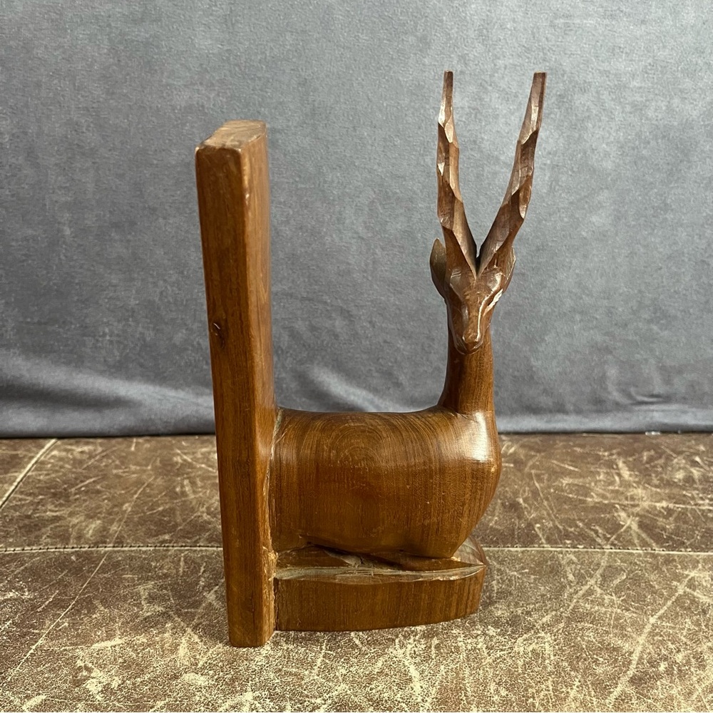 Deer Bookend Single Wooden Hand Crafted‎ Gazelle Antelope Approx 8.5 X 4.5 X 2.5